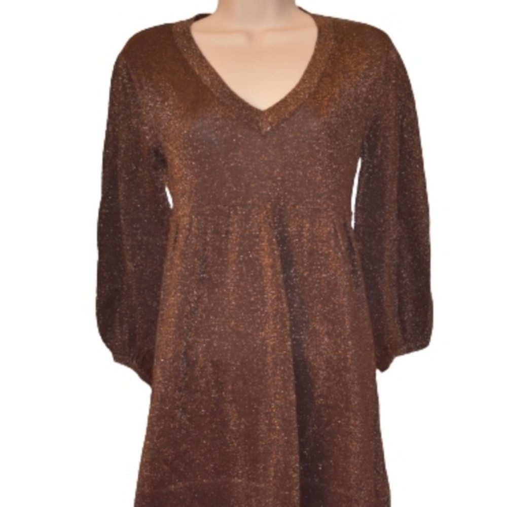Bitten SJP Metallic Thread V-Neck‎ Top Brown M